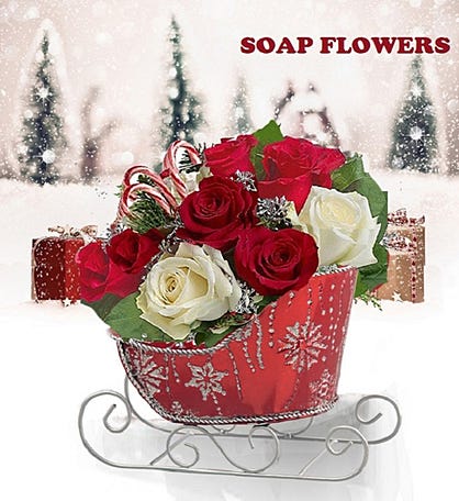 Christmas Candy Cane Sleigh Soap Flower Centerpiece
